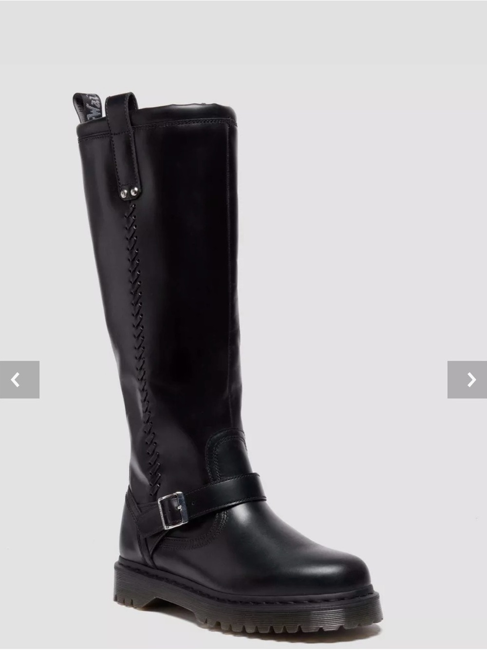 Black Leather Dr Marten Knee-High Buckle Boots - Picture 3 of 8
